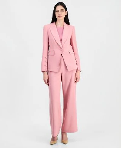 Tahari Asl Womens One Button Peak Lapel Blazer Short Sleeve Sweater T Shirt Mid Rise Wide Leg Pants