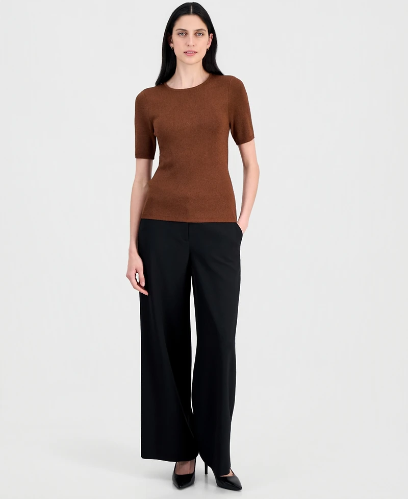 Tahari Asl Women's Short-Sleeve Metallic Sweater Tee