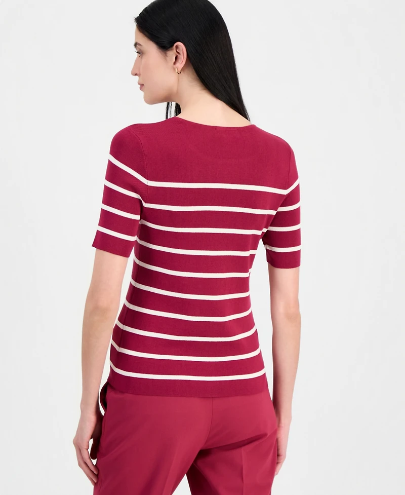 Tahari Asl Women's Striped Short-Sleeve Sweater Tee