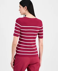 Tahari Asl Women's Striped Short-Sleeve Sweater Tee