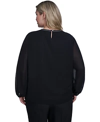 Calvin Klein Plus Crew Neck Long-Sleeve Blouse