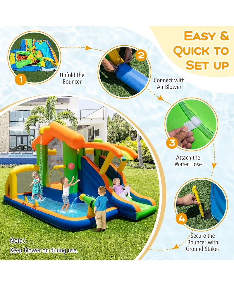 Mecale 8-in-1 Inflatable Jumping Castle with Slide and 480W Blower Included