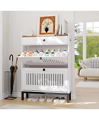 gaomon Modern Wooden Shoe Storage Cabinet – 2 Turn Drawers, Adjustable Shelf, Top Drawer, Anti-Tipping, Space-Saving Hidden Organizer for Entry