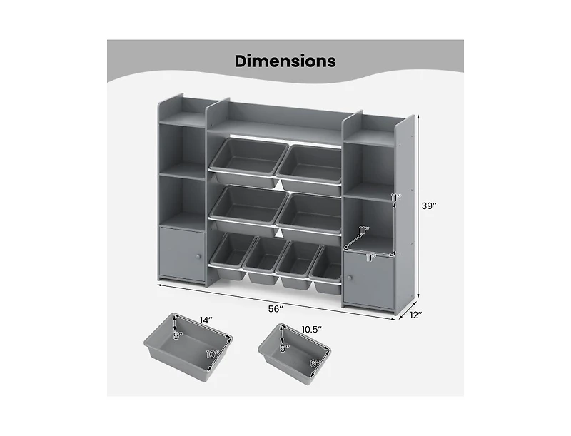 Slickblue Large Kids Storage Organizer with 8 Bins and Bookshelf