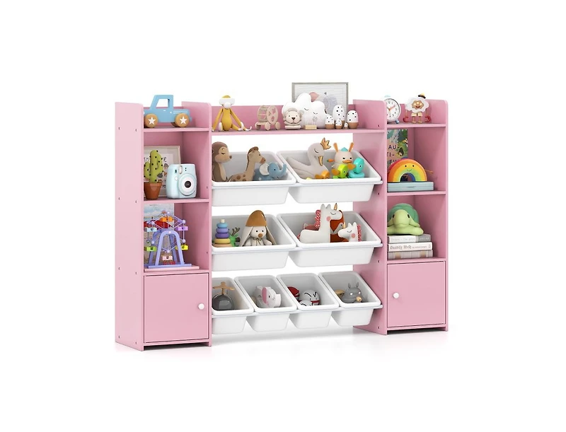 Slickblue Large Kids Storage Organizer with 8 Bins and Bookshelf