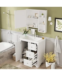 Sillysis 30" Solid Wood Bathroom Vanity Set with Mirror Cabinet, Ceramic Sink & Soft Close Drawers for Modern Bath-Sillysis