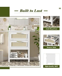 Sillysis 24 Inch Freestanding Bathroom Vanity with Ceramic Sink, Flip-Out Drawer & Modern Storage for Small Spaces