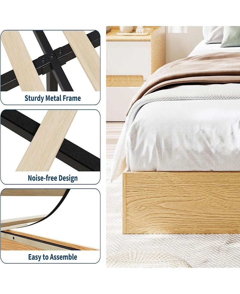 gaomon Wood Platform Bed Frame, Wooden Frame Without Headboard, Slat Support, No Box Spring Needed