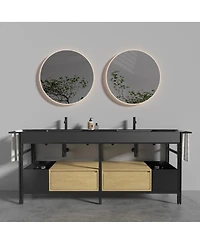 Sillysis Industrial Double Bathroom Vanity with Artificial Stone Sinks, Large Freestanding Bathroom Vanity without Faucet