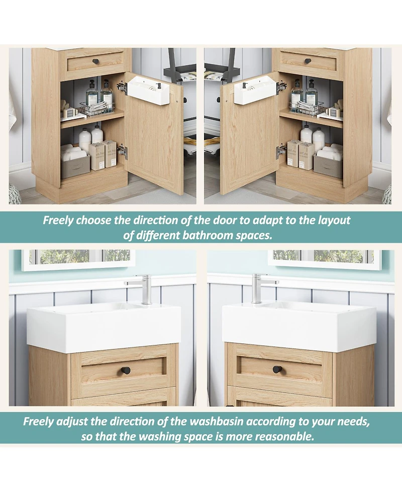 Sillysis 18.5" Rustic Bathroom Vanity with Resin Sink, Soft Close Door & Adjustable Shelf for Small Spaces