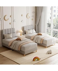 gaomon Boucle Twin Xl Bed Frame with Wave Headboard - Upholstered Platform Bed for Girls & Kids, Wood Slat Support, No Box Spring Needed