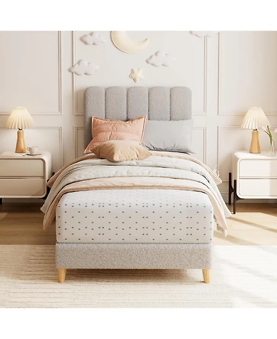 gaomon Boucle Twin Xl Bed Frame with Wave Headboard - Upholstered Platform Bed for Girls & Kids, Wood Slat Support, No Box Spring Needed