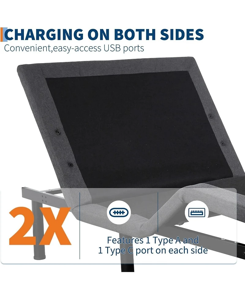 gaomon Twin Xl Adjustable Bed Frame, Ergonomic Electric Bed Base with Wireless Remote and 2 Usb Ports, Head and Foot Incline, Nightlight, Massager