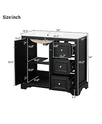 Sillysis 36" Transitional Bathroom Vanity with Ceramic Sink, Solid Wood & Mdf, 2 Soft-Close Doors, 3 Drawers, Adjustable Shelf for Storage