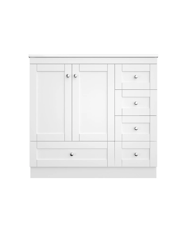 Sillysis 36" Shaker Bathroom Vanity with Ceramic Sink, Freestanding Mdf Cabinet, Soft-Close Drawers & 2 Doors for Modern Storage