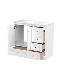 Sillysis 36" Shaker Bathroom Vanity with Ceramic Sink, Freestanding Mdf Cabinet, Soft-Close Drawers & 2 Doors for Modern Storage