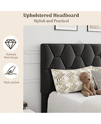 gaomon Grey Twin Bed Frame with Upholstered Headboard