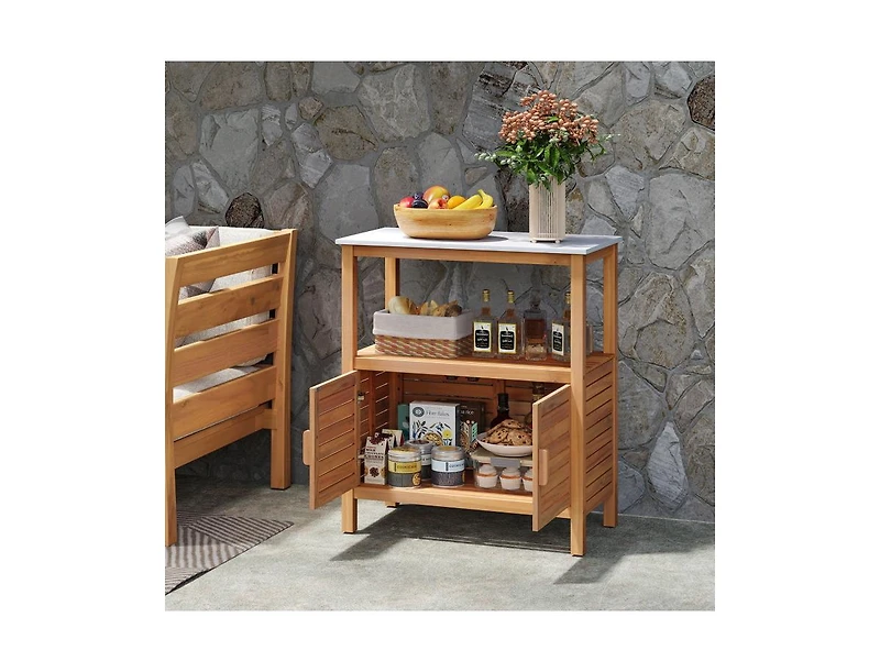 Slickblue Acacia Wood Outdoor Potting Bench with Storage & Louvered Doors