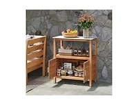Slickblue Acacia Wood Outdoor Potting Bench with Storage & Louvered Doors