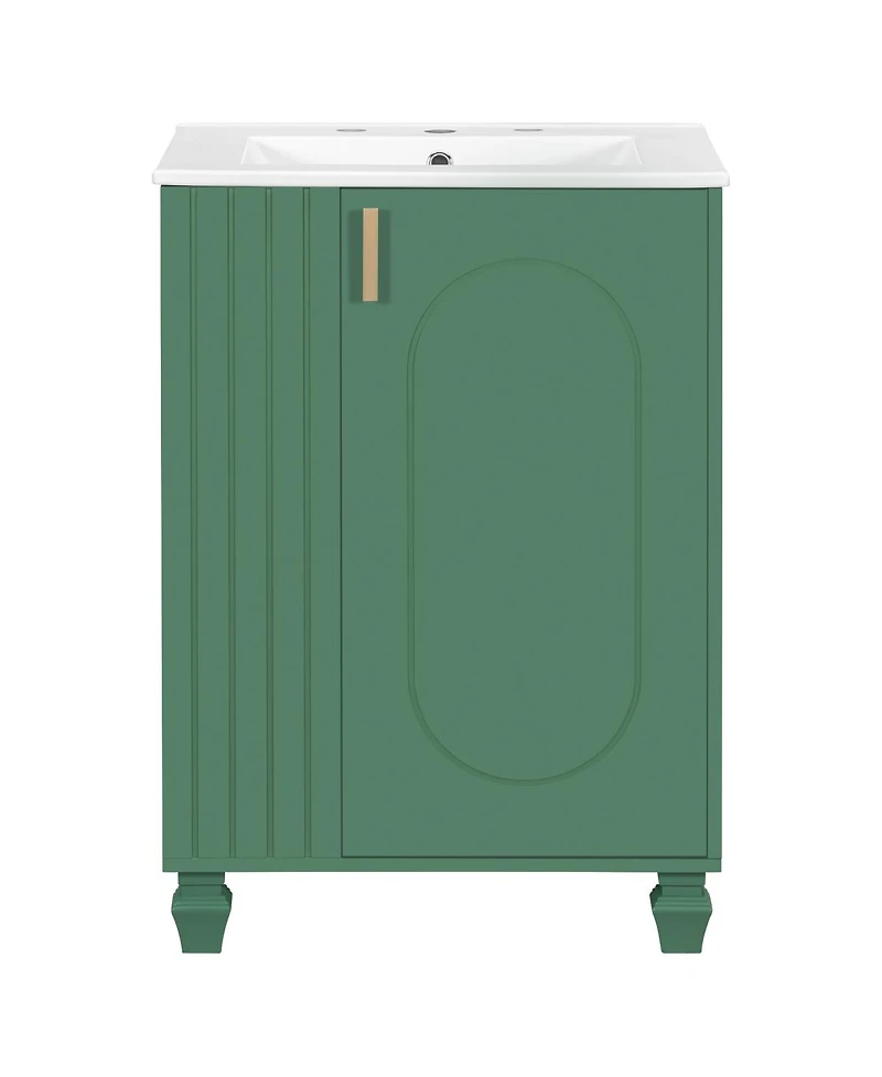 Sillysis Bathroom Vanity with Ceramic Sink, Solid Wood Frame, Soft Closing Door & Side Open Storage for Classic Bathrooms