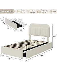 gaomon Bed Frame with Storage Headboard, Kids Bed Frame with 2 Drawers, Boucle Upholstered Platform Bed with Bookcase, No Box Spring Needed