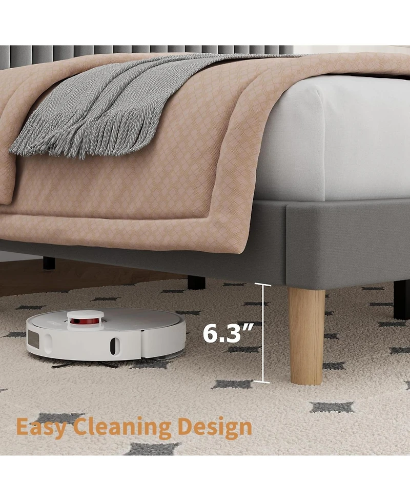 gaomon Bed Frame with Adjustable Headboard, Velvet Upholstered Platform Queen Size Bed Frame, Vertical Channel Tufted, Strong Wooden Slats