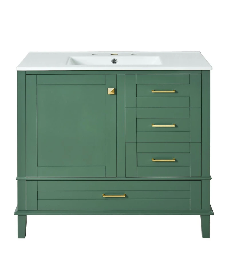 Sillysis Bathroom Vanity with Ceramic Sink, Solid Pine Frame, Soft Close Drawers & Door for Small Spaces