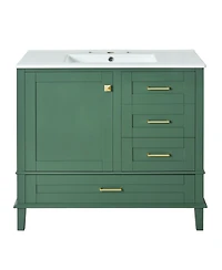 Sillysis Bathroom Vanity with Ceramic Sink, Solid Pine Frame, Soft Close Drawers & Door for Small Spaces