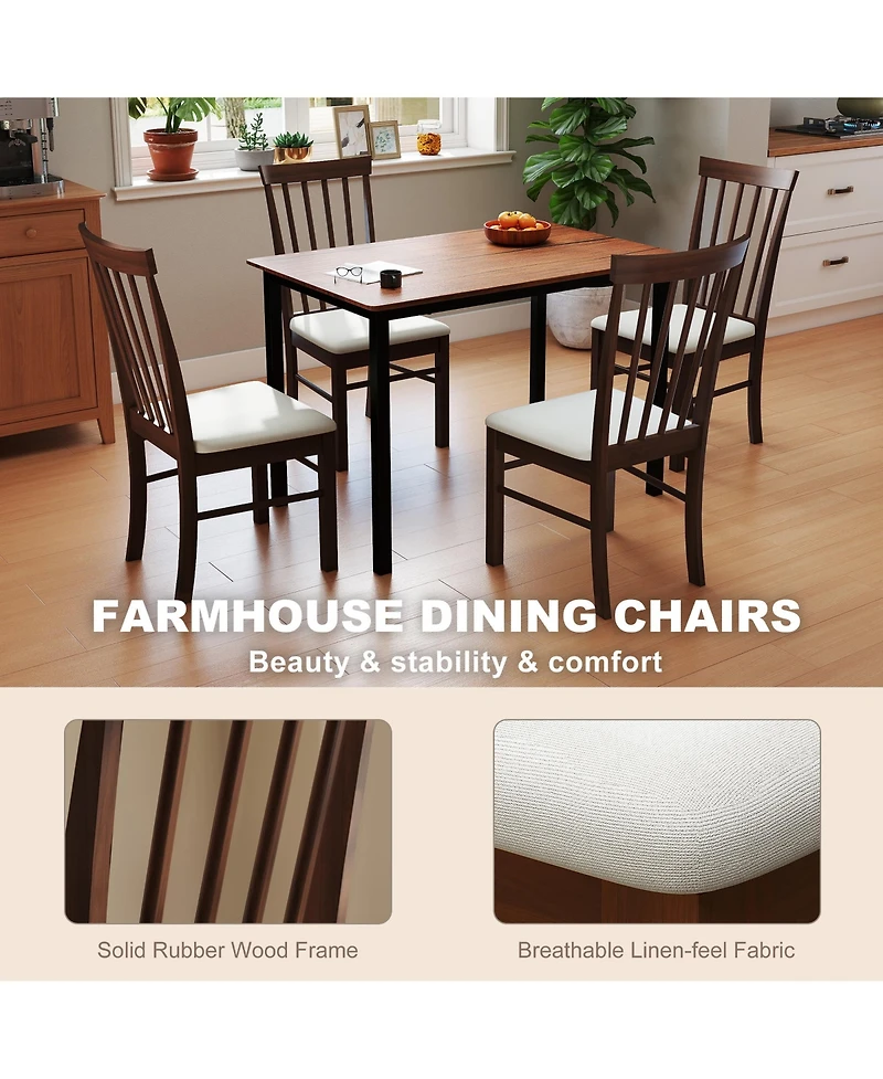 Homcom Farmhouse Wooden Dining Chairs Set of 4