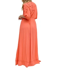 Raffya Women's Somerton Kaftan Style Embroidered Maxi Dress