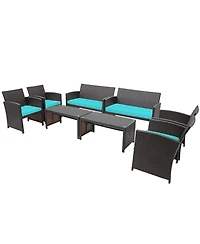 Gymax 8PCS Patio Conversation Set Outdoor Rattan Furniture Set w/ Cushions