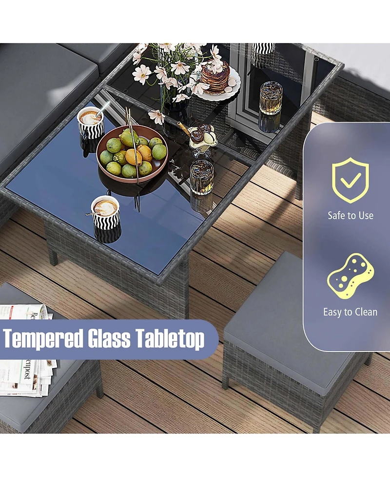 Gymax Set of 7 Dining Furniture Set Pe Rattan Sectional Sofa Set Patio