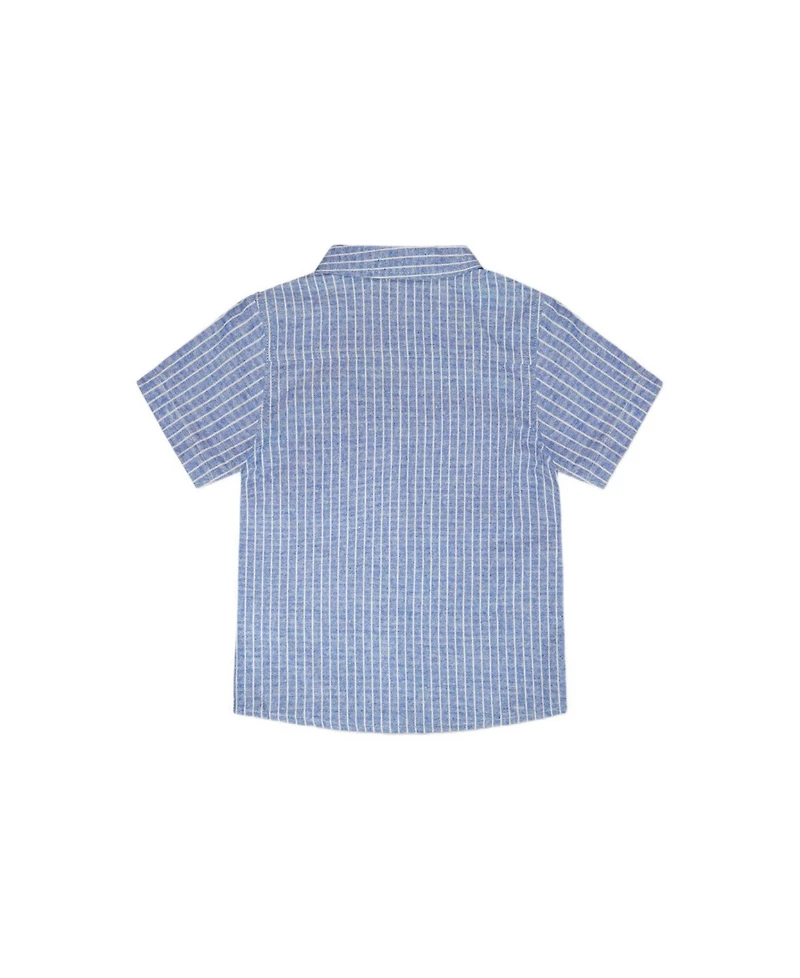 Deux par Toddler Boys Printed Chambray Short-Sleeve Shirt Blue Denim Stripes