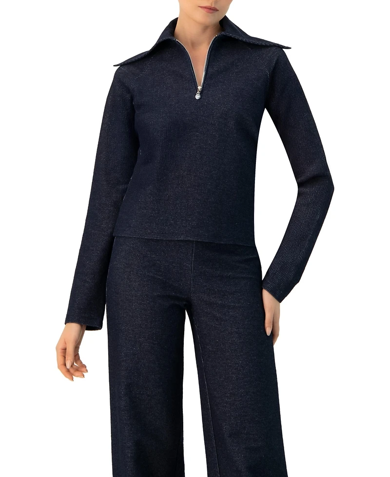 Ivonne Women's Ribbed Knit Sweater with Neckline Zipper