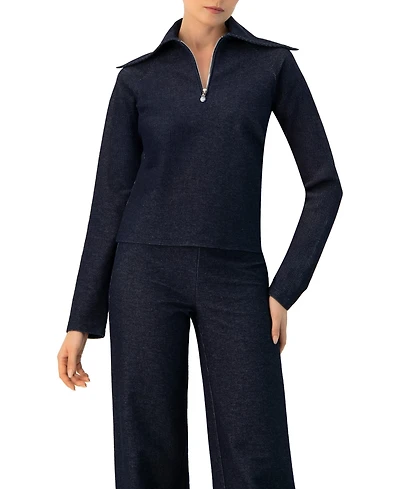 Ivonne Women's Ribbed Knit Sweater with Neckline Zipper