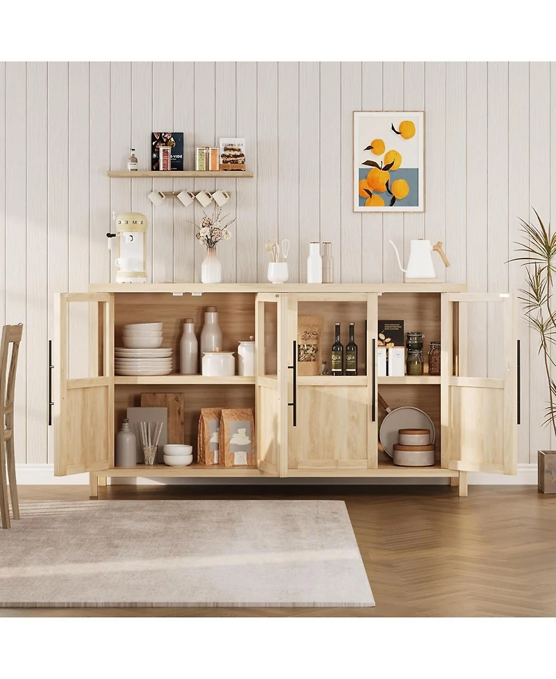 gaomon Buffet Cabinet with 4 Glass Doors, Modern Farmhouse Sideboard with Storage