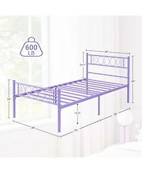 gaomon Twin Metal Platform Bed with Purple Heart Headboard and Footboard, Underbed Storage, Sturdy Frame