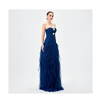 Bariano Women's Ziana Strapless Ruffle Ball Gown