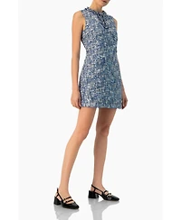 Ivonne Women's Sleeveless A-Line Dress with Sequined Boucle Fabric