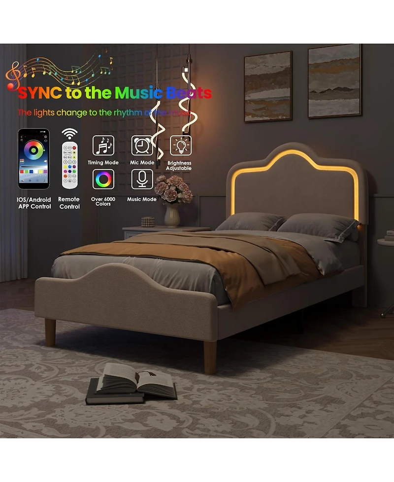 gaomon Velvet Bed Frame with Led Headboard & Footboard, Princess Platform for Kids, Slats