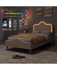 gaomon Velvet Bed Frame with Led Headboard & Footboard, Princess Platform for Kids, Slats