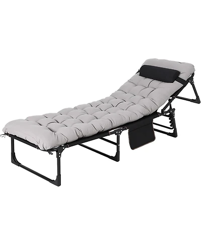 gaomon TrailBlaze Heavy-Duty Folding Camping Cot Bed for Adults – Removable Thick Mattress, Pillow & Side Pocket, Portable Oxford
