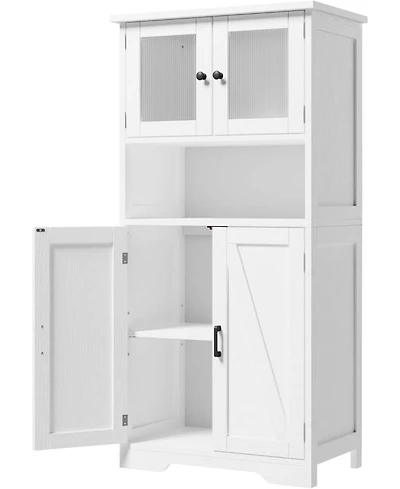 gaomon Bathroom Cabinet, 50.4" Storage Cabinet with Glass Doors and Adjustable Shelves, Freestanding Kitchen Pantry Cabinet