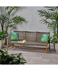 Flynama Acacia Wood Wicker Outdoor Sofa 3-Seater Patio Conversation Set