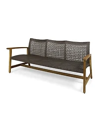Flynama Acacia Wood Wicker Outdoor Sofa 3-Seater Patio Conversation Set