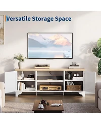 gaomon Rattan Tv Stand Fits TVs up to 65 inches, Entertainment Center with Cabinets and Open Shelves