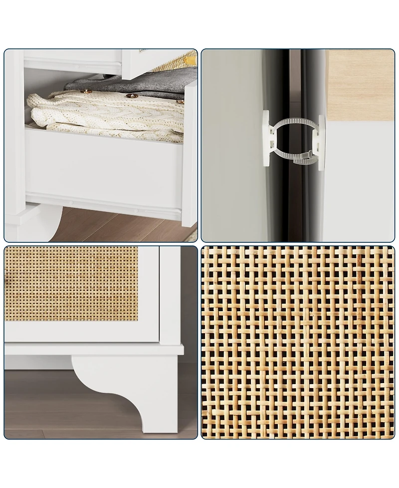 gaomon Wide Wood Chest of Drawers with Rattan Drawers, Drawer Organizer with Sturdy Base