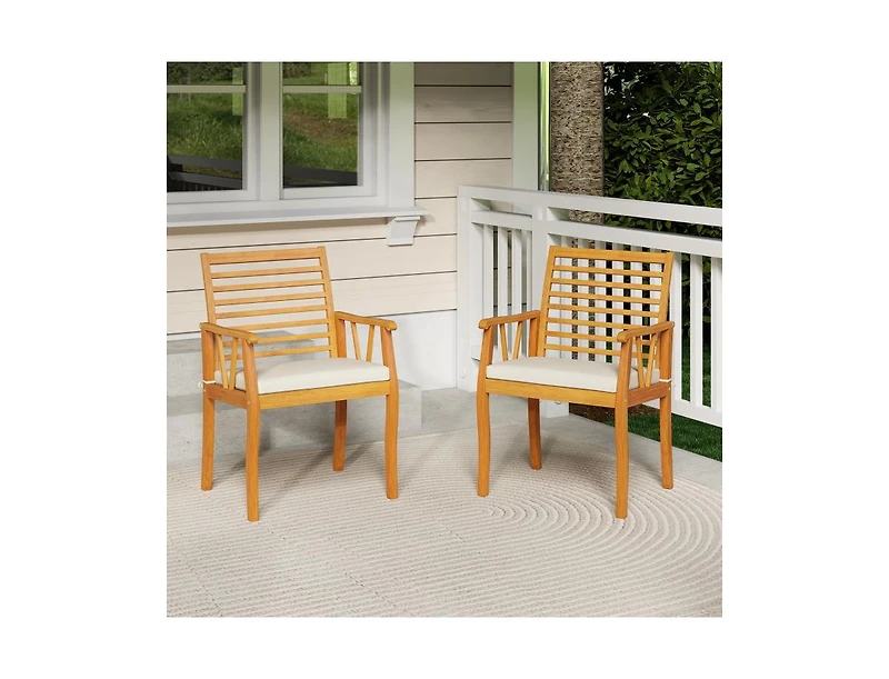 Slickblue 2-Piece Patio Dining Chair Set in Acacia Wood with Armrests