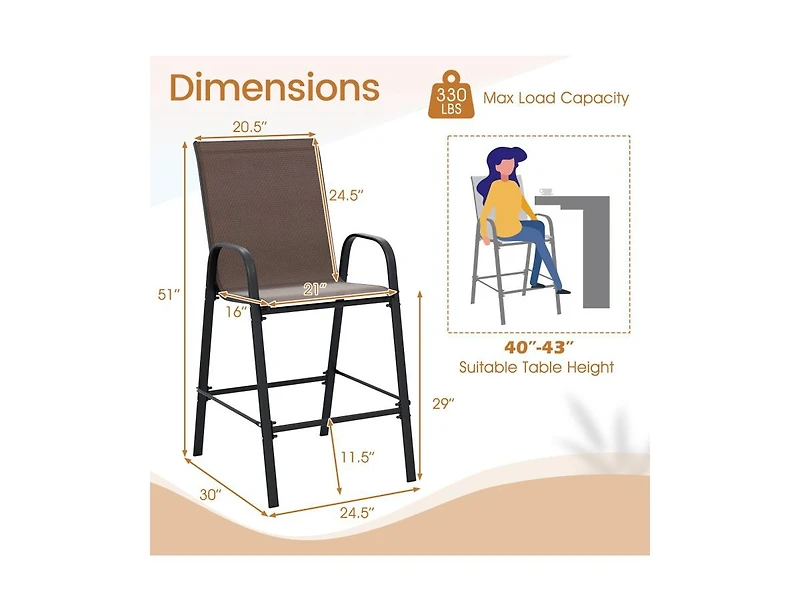 Slickblue Outdoor Fabric Bar Stools Set of 2 with Armrests