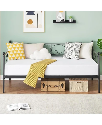 gaomon Daybed Frame, Metal with Floral Headboard, Heavy Duty Steel Slats Supports, Modern Twin Bed Frame for Living Room, Guest Room